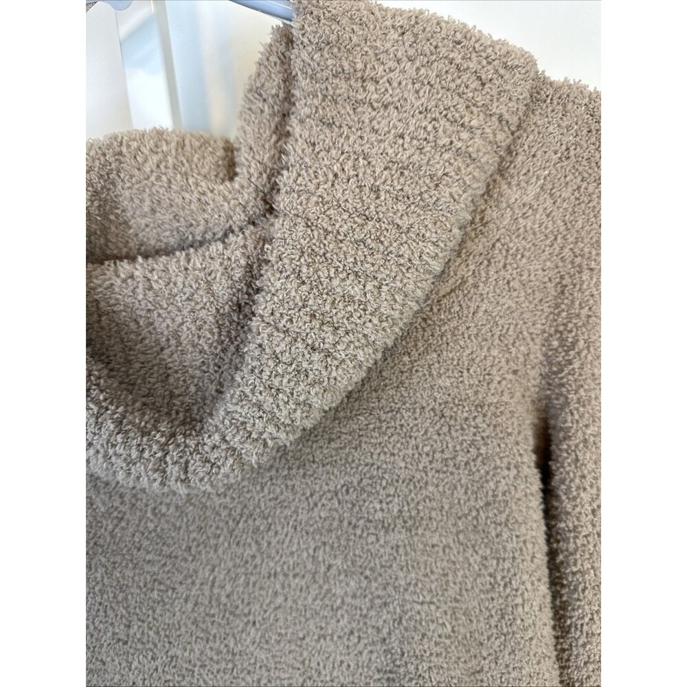 Beige Ultra Soft Teddy Bear Loungewear Set Cowl Crop Sweater Bell Pant Sz Sm - Picture 7 of 9